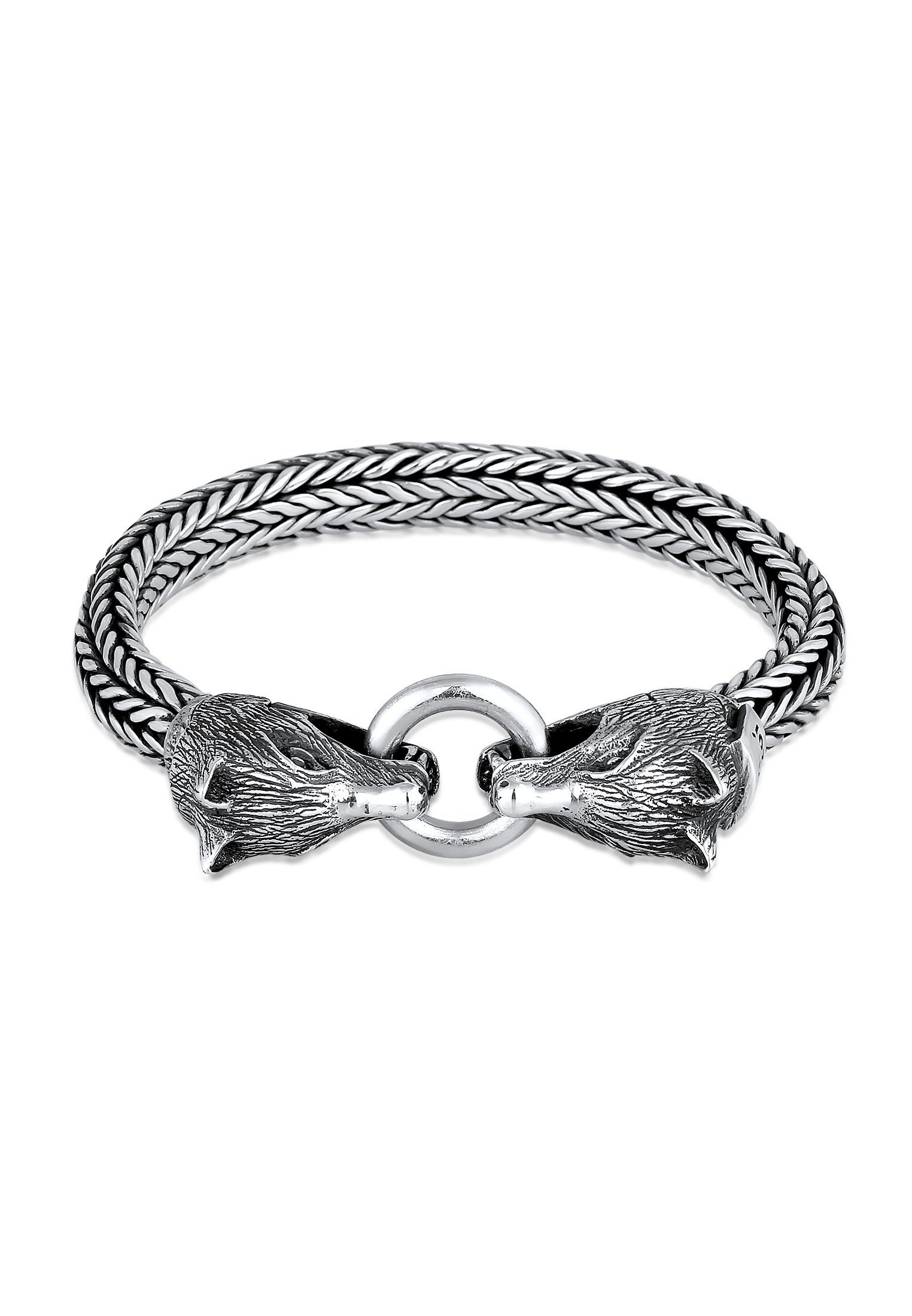 Kuzzoi Armband Herren Wolfskopf Ringverschluss Rund 925 Silber