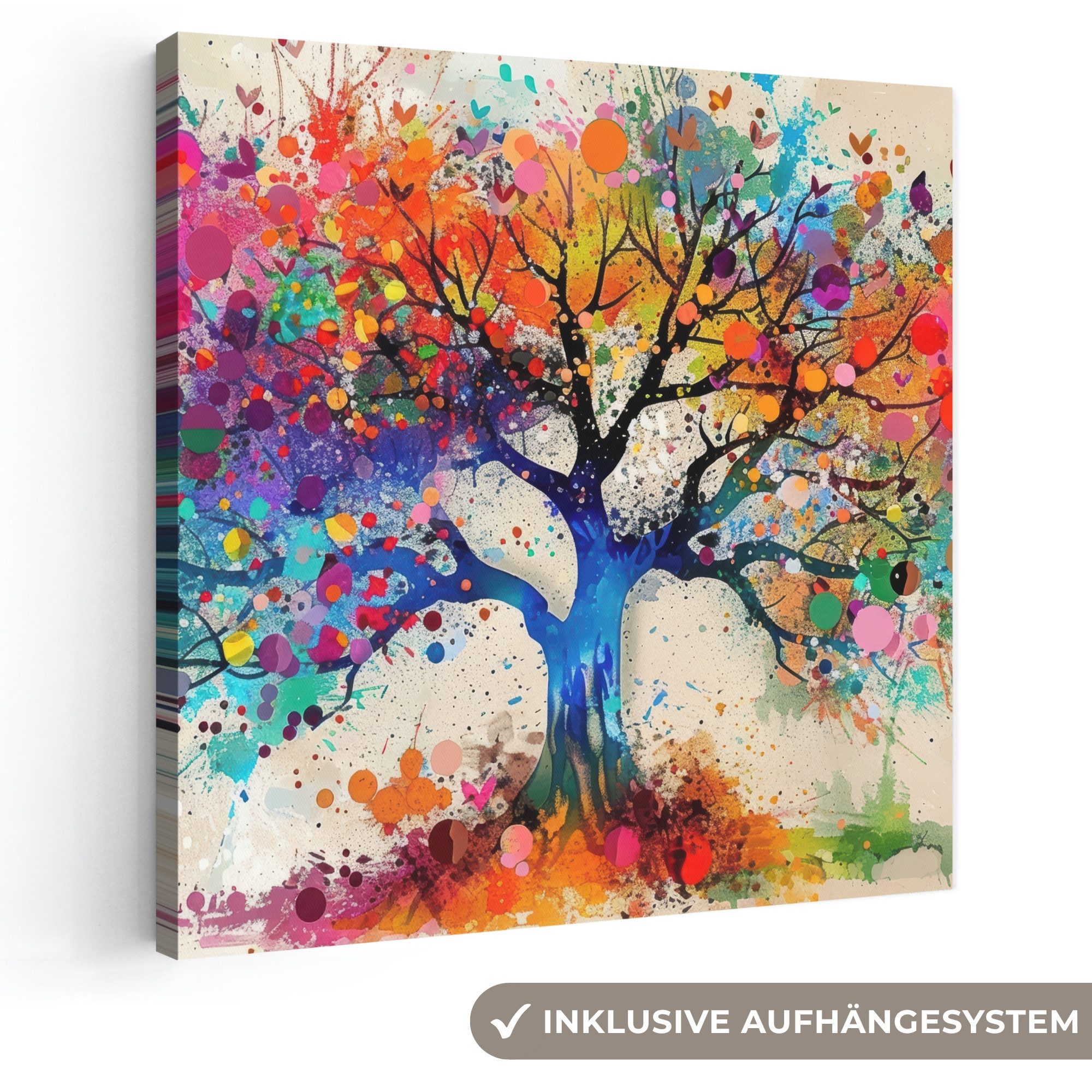 OneMillionCanvasses® Leinwandbild Baum des Lebens - Natur - Farbenfroh - Baum, Fotodruck (1 St), Wandbild, Deko Schlafzimmer Wohnzimmer Flur 20x20 cm