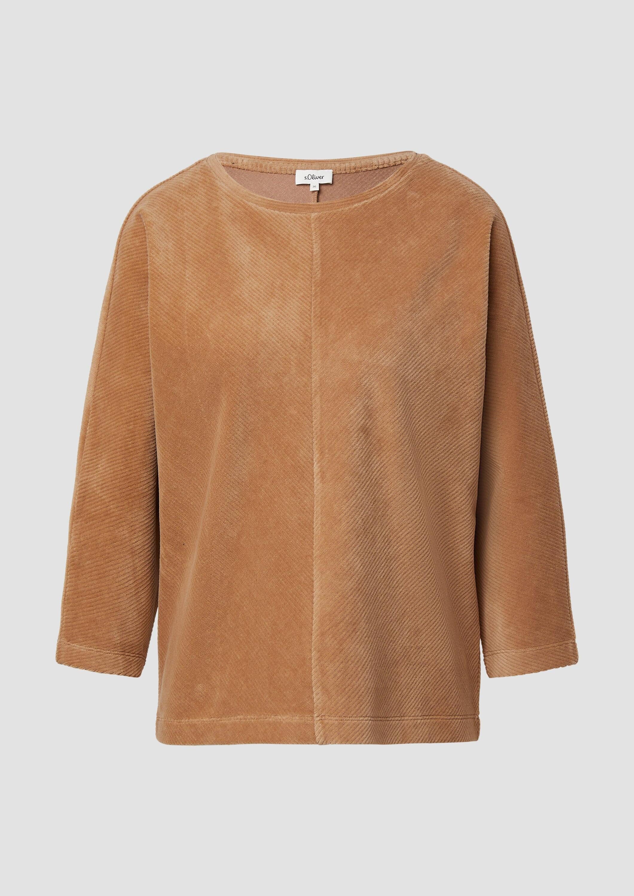 s.Oliver 3/4 Arm-Pullover Sweatshirt Cord-Shirt mit Teilungsnaht und Fledermausärmeln