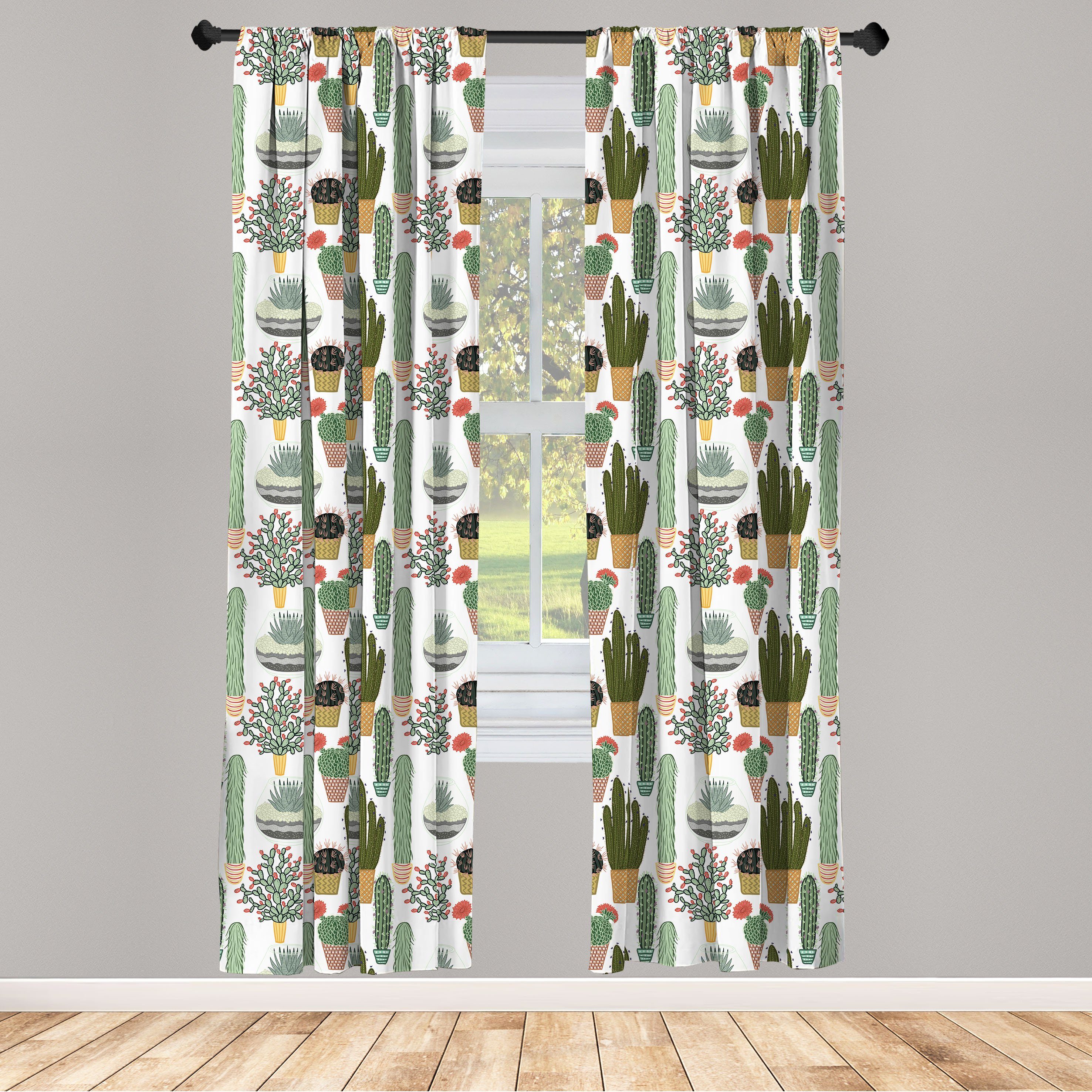 Gardine Vorhang für Wohnzimmer Schlafzimmer Dekor, Abakuhaus, Microfaser, Kaktus Succulents Blumentöpfe