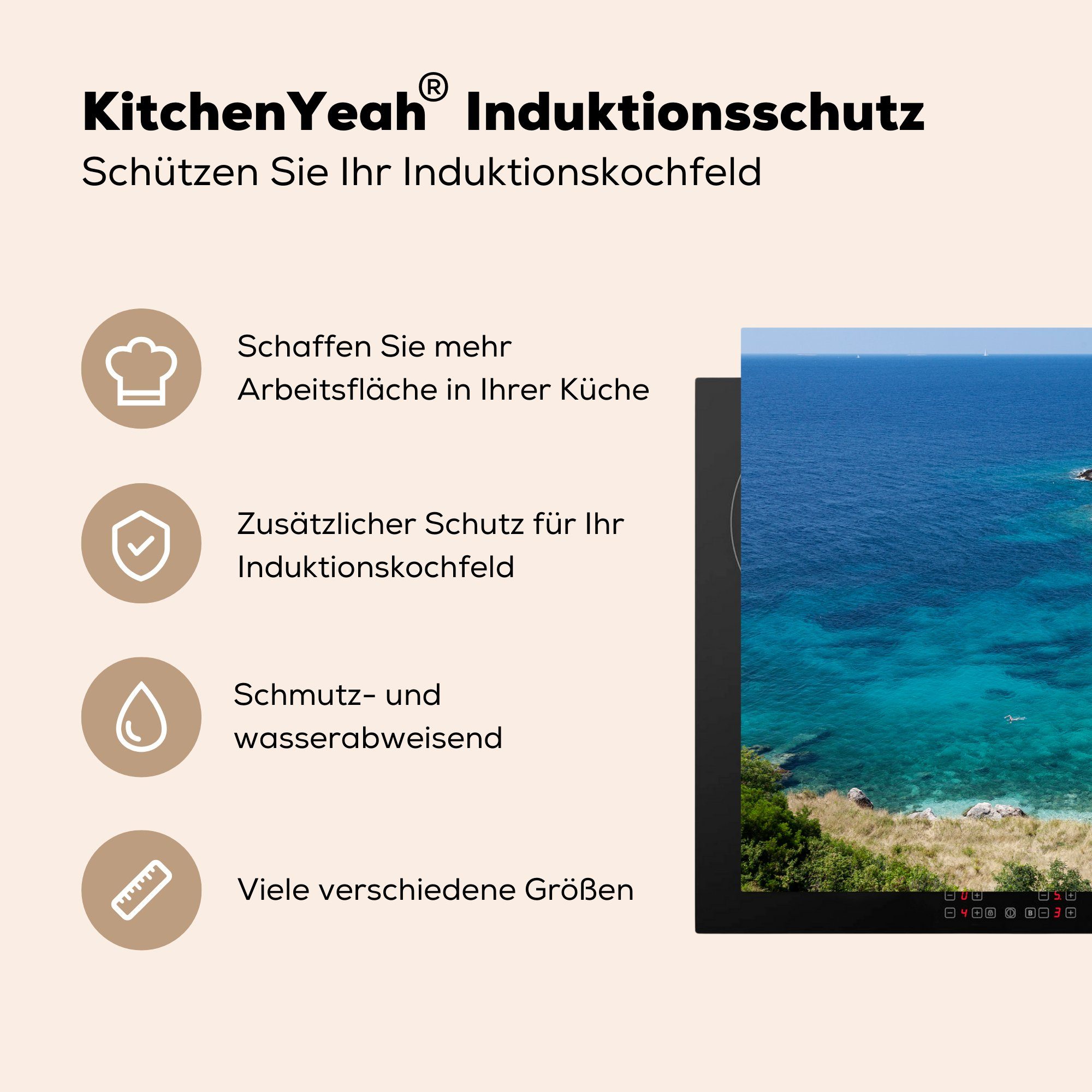 MuchoWow Herdblende-/Abdeckplatte Induktionskochfeld kroatischen Insel Bucht Schutz küche, Vinyl, Ceranfeldabdeckung der die (1 tlg), 81x52 Hvar, für cm,