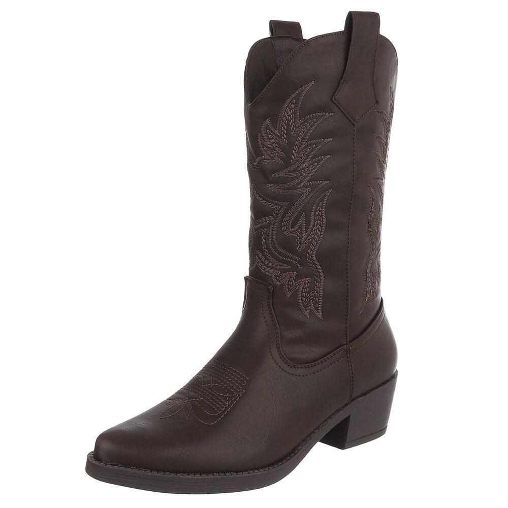 Damen Plateau Sandale Slip-on mit offener Zehenpartie Westernstiefel