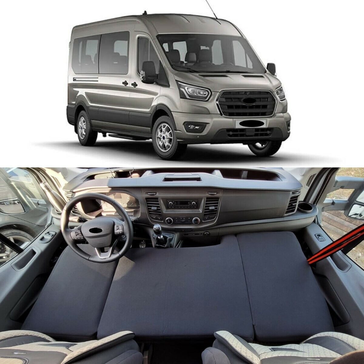 Klappmatratze für Ford Transit Tourneo Custom Nugget Bj ab 2012 (T56), BREMER SITZBEZÜGE, (Set, 3-teilige klappbare Schlafauflage), in Schwarz