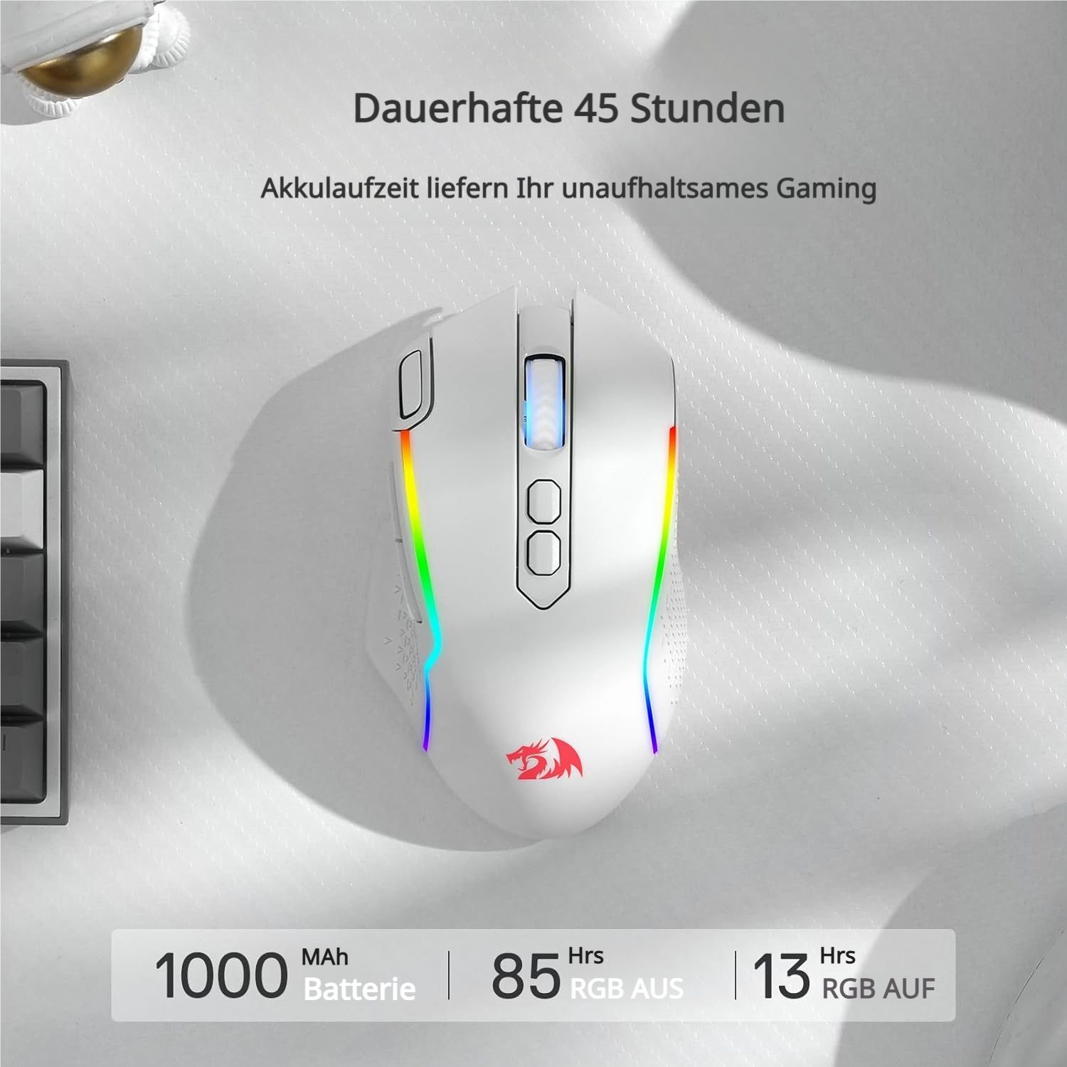 Redragon M810 Pro Kabellos/Kabelgebunden Maus, 10000 DPI, Schnellfeuertaste Gaming-Maus (2,4 GHz Drahtlos (via Nano-Empfänger), Makrofunktion & True Color) – Bild 3 von 5