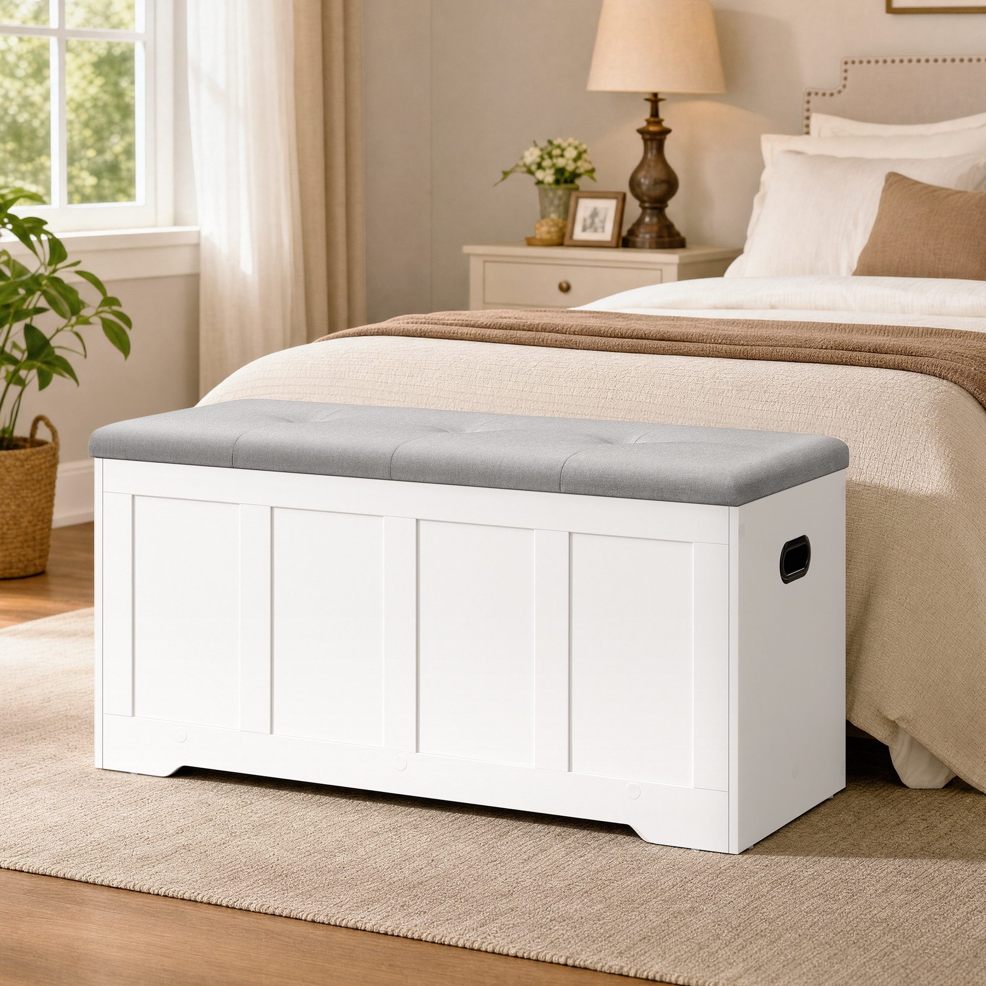 VASAGLE Schuhbank Truhe Schuhbank mit Stauraum, 41 x 101 x 49 cm, für Flur, Schlafzimmer, mit Deckel, Landhausstil – Bild 3 von 5