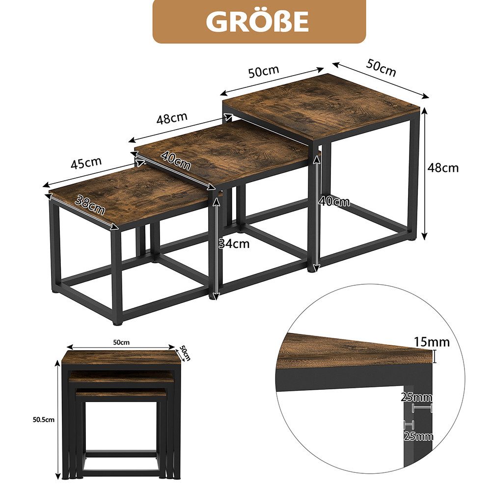 WAOHO Couchtisch Couchtisch 3 Stücke,MDF Beistelltisch,Satztisch mit Metall günstig online kaufen