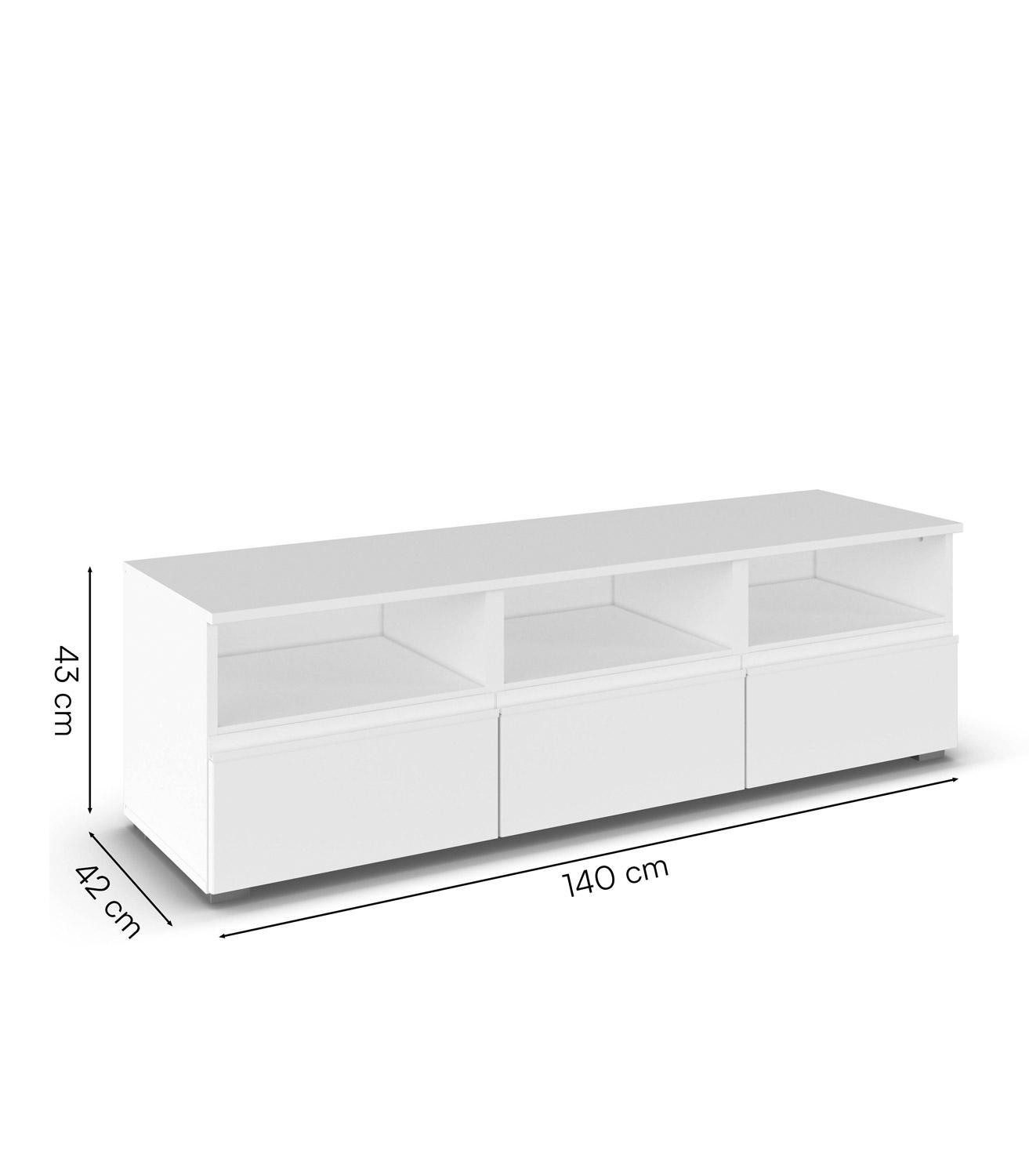 rauch Lowboard JOEL, Alpinweiß, 3 Schubladen, 3 Ablagefächer, Made in Germany, B 140 x H 43 x T 42 cm