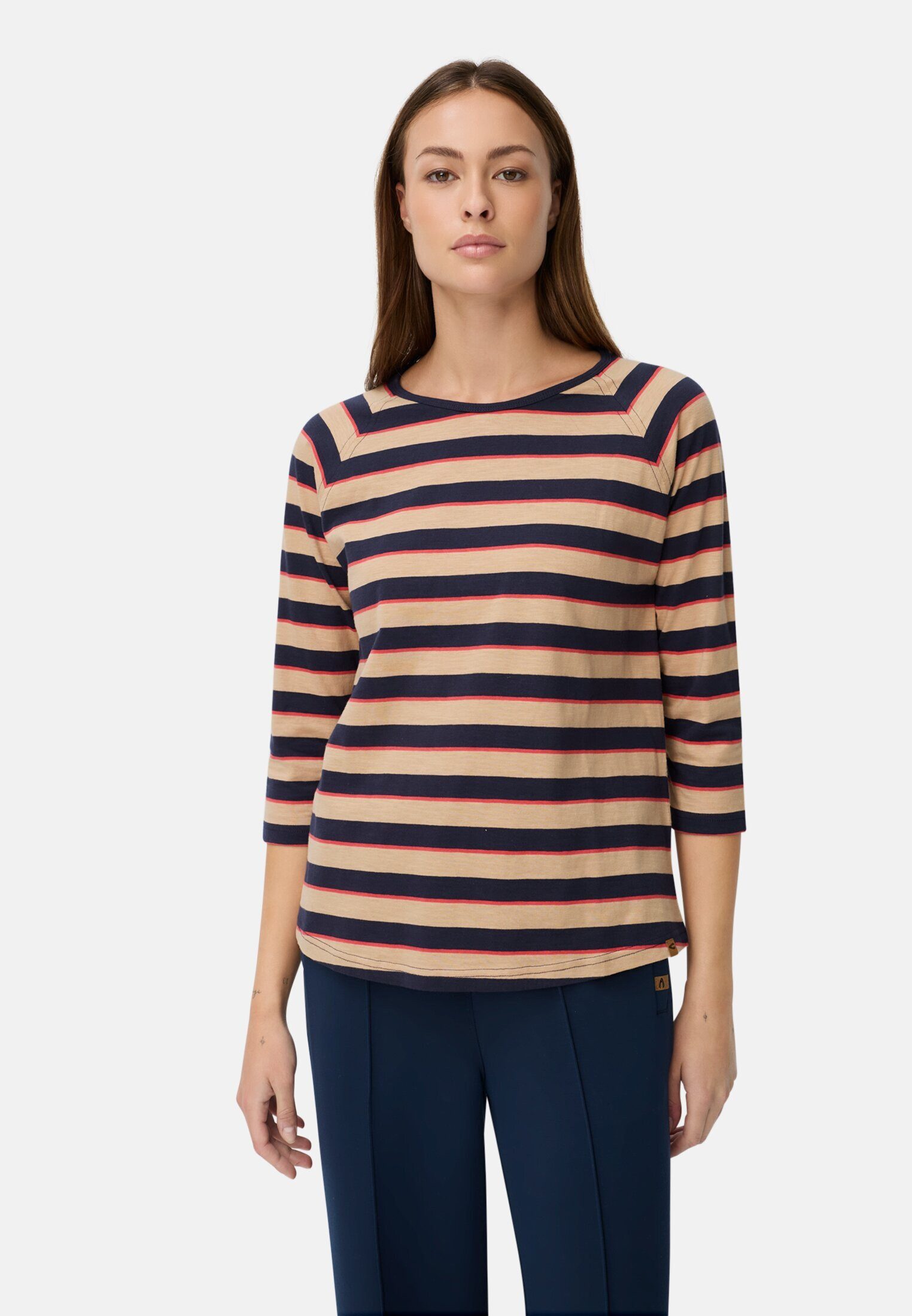 camel active Longsleeve mit Streifenmuster Dreiviertelarm Rundhals (1-tlg)