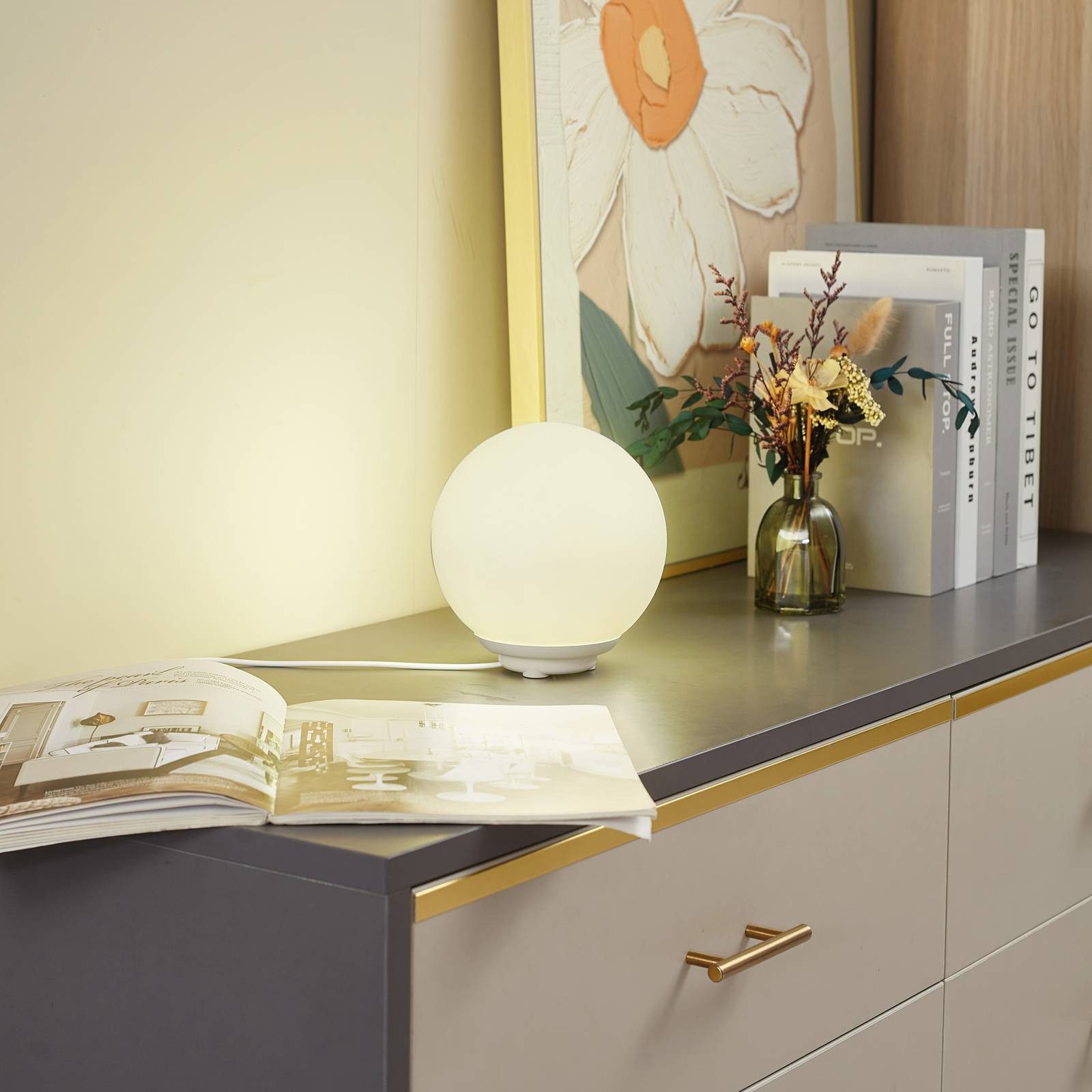 Lindby Tischleuchte Cosmia, LED, Glas Weiß Farbwechsel RGB IP20 mit Fernbedienung, 1 x 5 W LED, Farbwechsel RGB