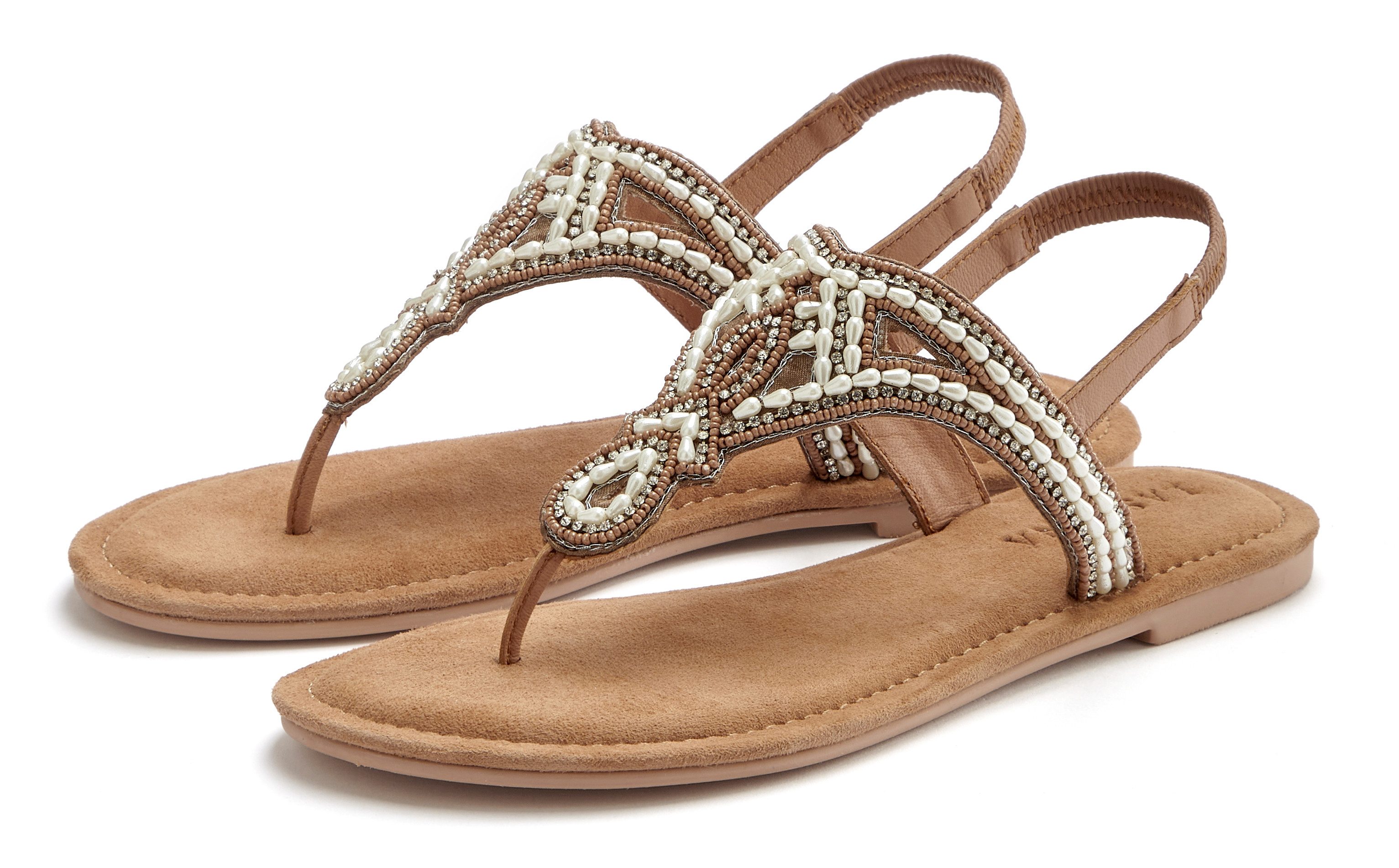 LASCANA Zehentrenner Sandale, Pantolette mit Perlen günstig online kaufen