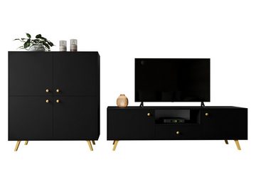 MIRJAN24 Wohnzimmer-Set Siena, (2er-Set, Kommode, TV-Lowboard), Metallgriffe in der Farbe Gold