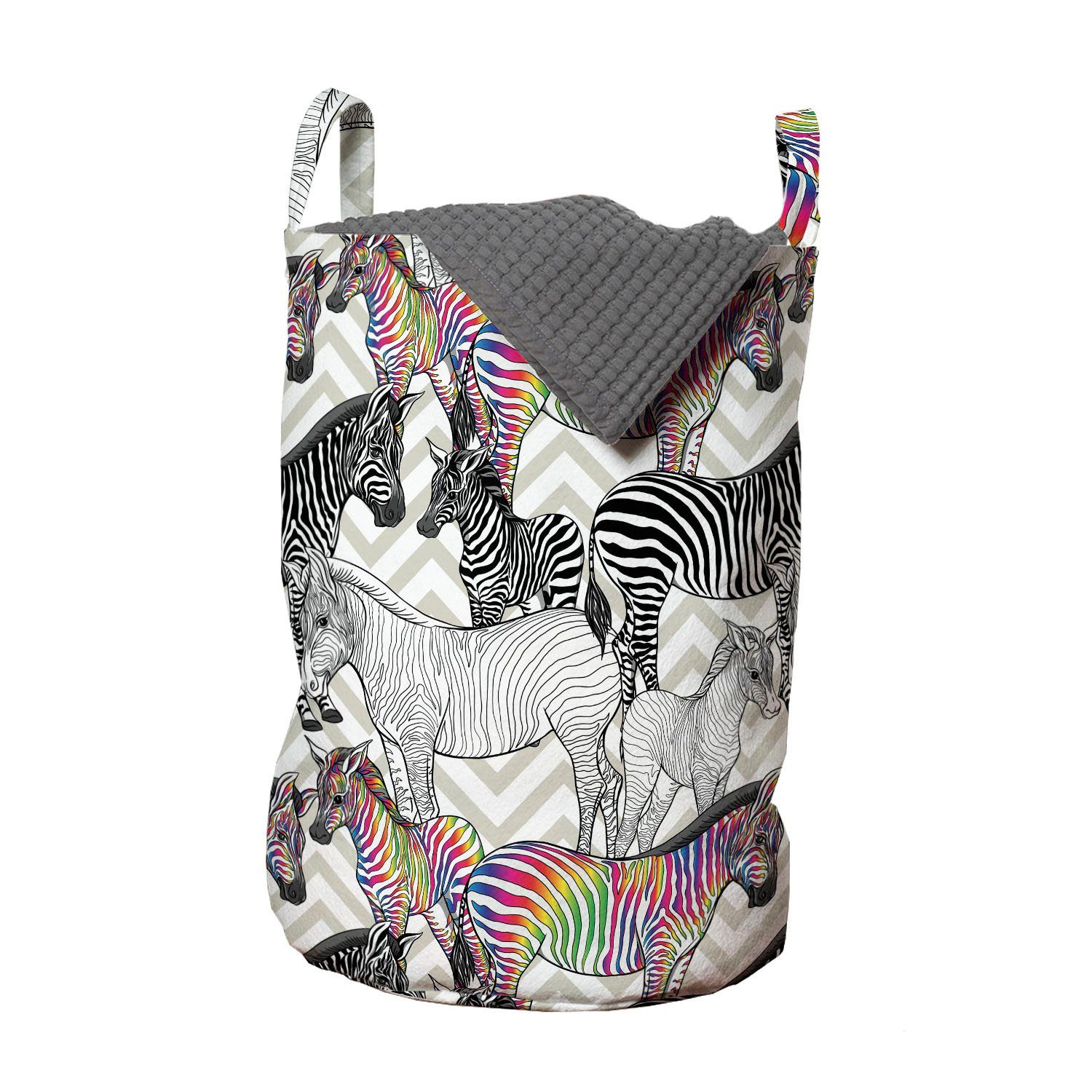 Abakuhaus Wäschesäckchen Wäschekorb mit Griffen Kordelzugverschluss für Waschsalons, Regenbogen Zebra Funky Tier Chevrons