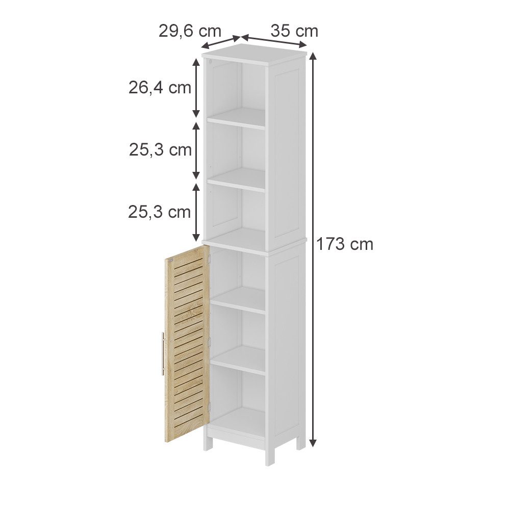 Vicco Hochschrank Looma, Weiß/Eiche, 35 x 173 cm mit 6 Fächern (1-St)