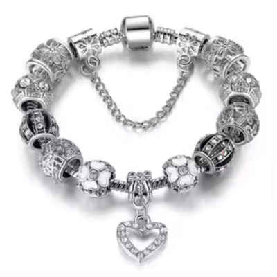 Tidy Charm-Armband Kristall-Herz-Charm-Armband, Bettelarmband Anhänger in Silber und Weiß, Muttertag Geburtstag Valentinstag