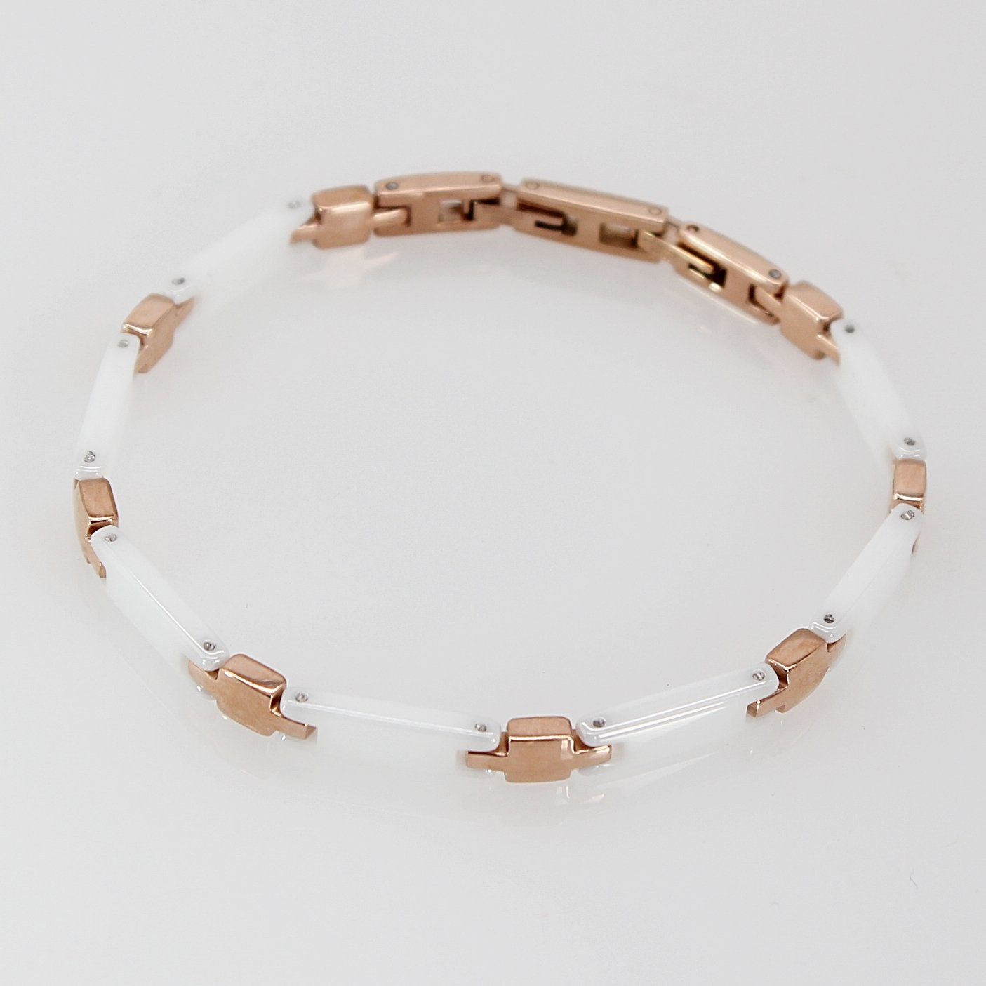 ELLAWIL Armband Edelstahlarmband Gliederarmband aus Keramik und Edelstahl Weiß, Gold (Armbandlänge 19 cm), inklusive Geschenkschachtel | Edelstahlarmbänder