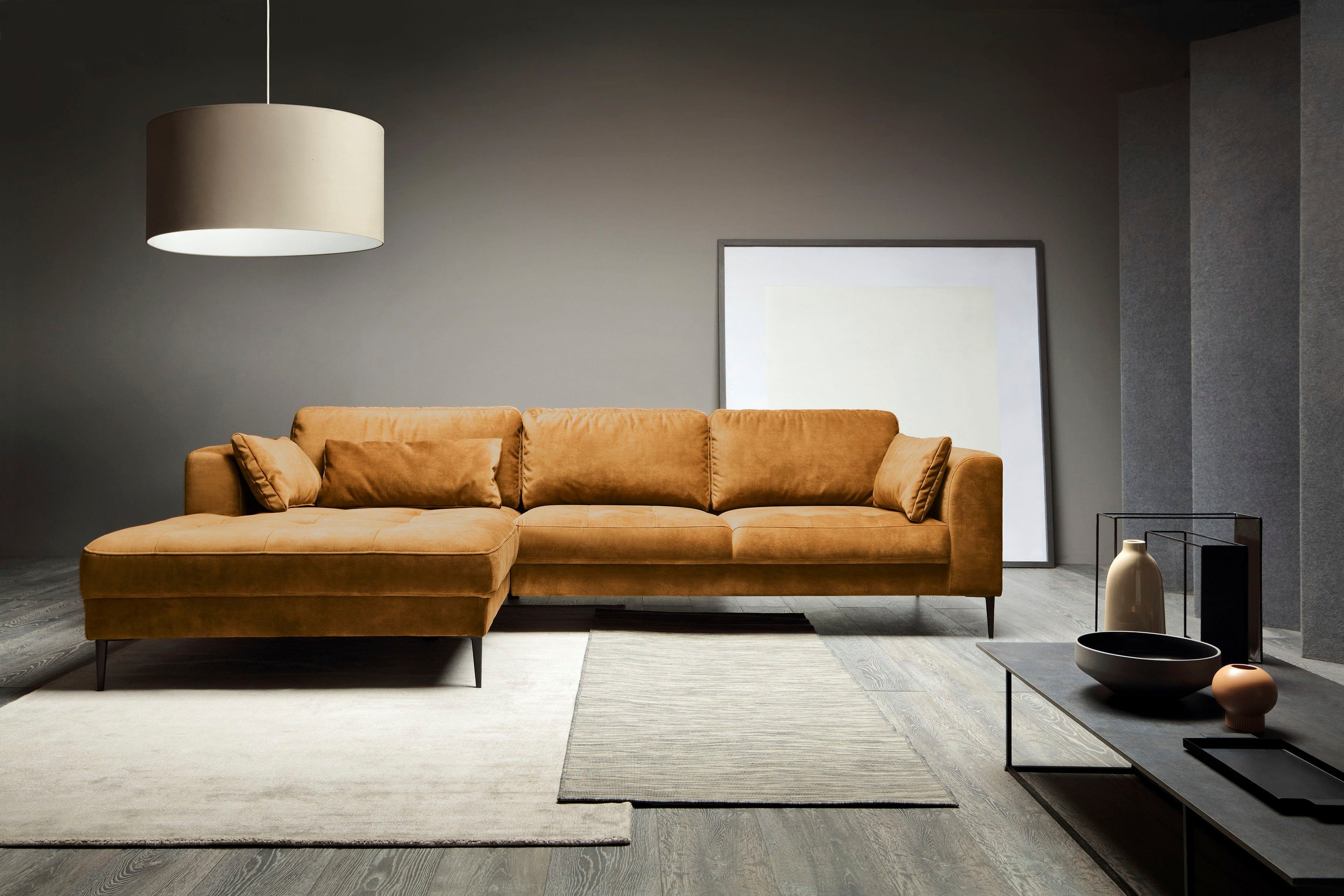 TRENDMANUFAKTUR Ecksofa Luzi, wahlweise mit Schlaffunktion & Bettkasten., L-Form, Designsofa mit tollem Sitzkomfort, Metallfüße schwarz, Breite 280 cm