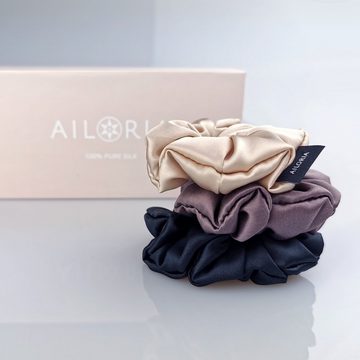 AILORIA Haargummi DOUX set 3 scrunchies m aus seide, Luxuriöses Set aus drei Haargummis