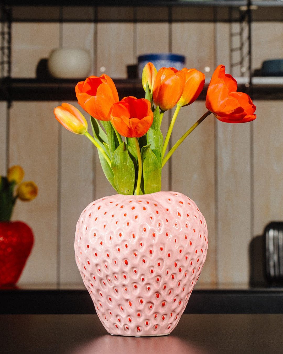 enzo de gasperi Dekovase Erdbeervase Höhe 21 cm Ø 20 cm - Dekovase Keramik rosa (verschiedene Größen können kombiniert werden)