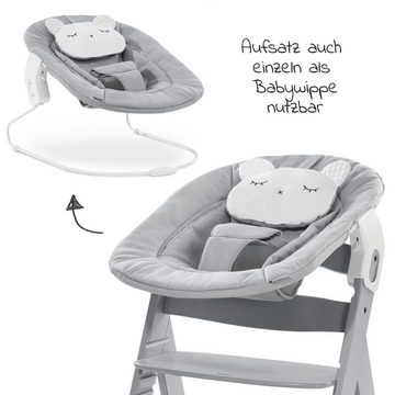 Hauck Hochstuhl Alpha Plus Grey Newborn Set Pastell Bear (Set, 4 St), Holz Babystuhl ab Geburt inkl. Aufsatz für Neugeborene & Sitzauflage
