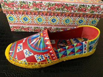 DOLCE & GABBANA DOLCE GABBANA ICONIC MAIOLICA LEATHER ESPADRILLAS LACE SCHUHE MULE SH Sneaker Ballerinas