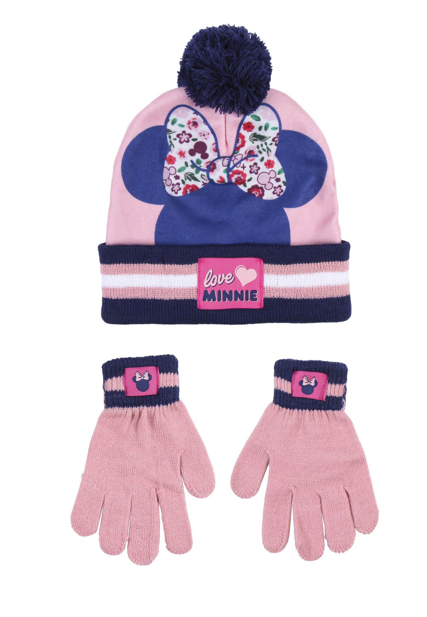 Disney Minnie Mouse Bommelmütze Kinder Mädchen Winter-Set Mütze Handschuhe (SET)