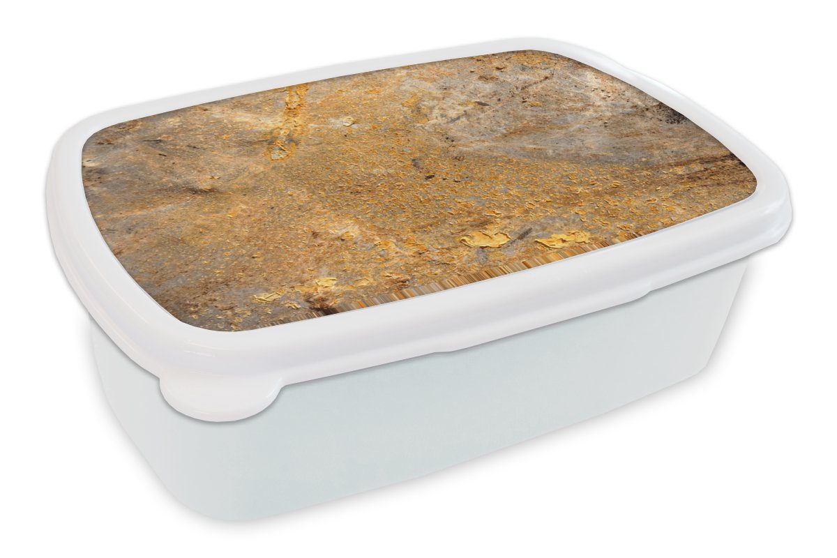 MuchoWow Lunchbox Metall - Rost - Gold - Grau - Textur, Kunststoff, (2-tlg), Brotbox für Kinder und Erwachsene, Brotdose, für Jungs und Mädchen weiß
