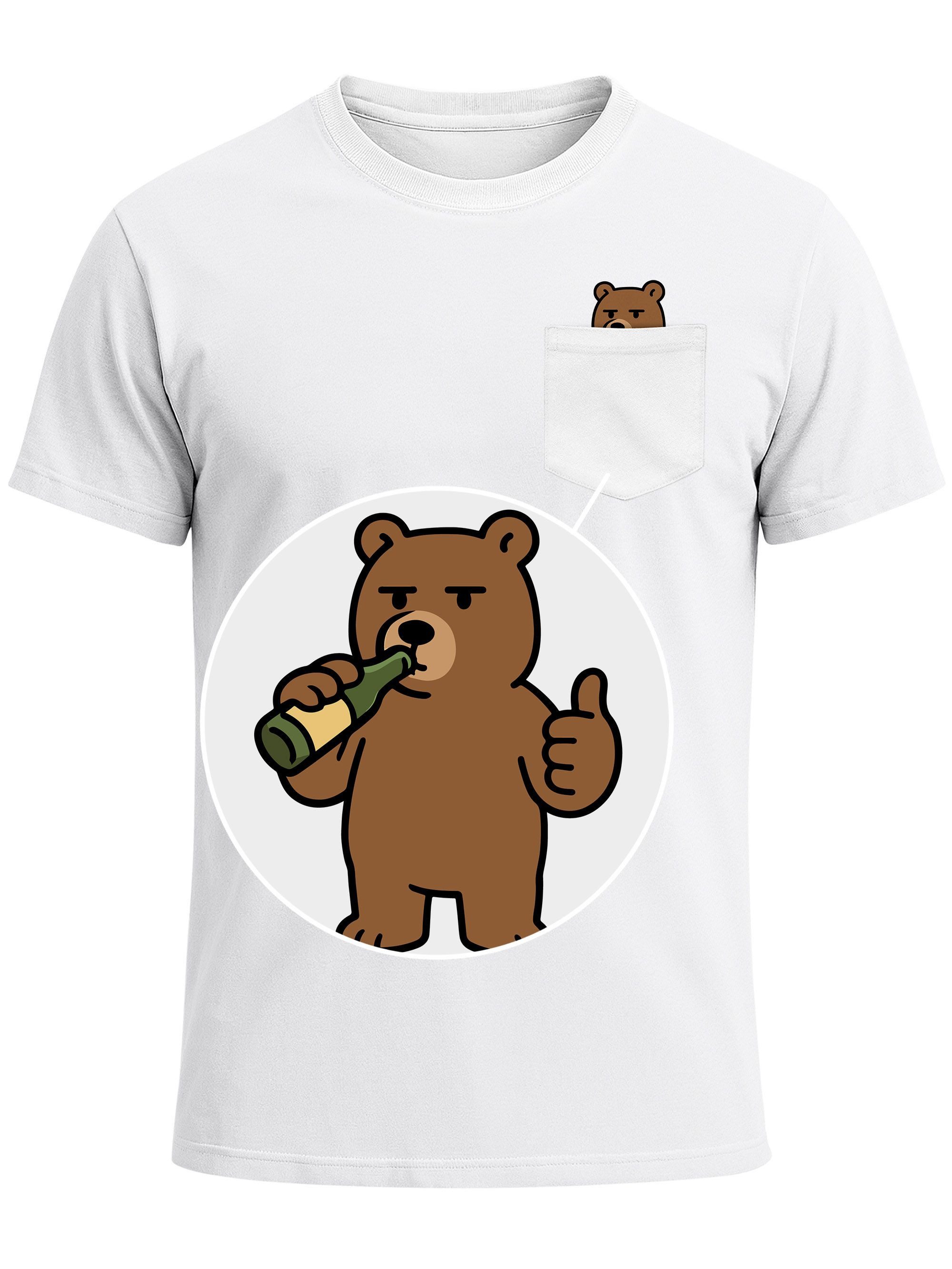 MoonWorks Print-Shirt Herren T-Shirt mit Brusttasche Fun-Shirt mit Bär Brustprint Aufdruckl mit Print