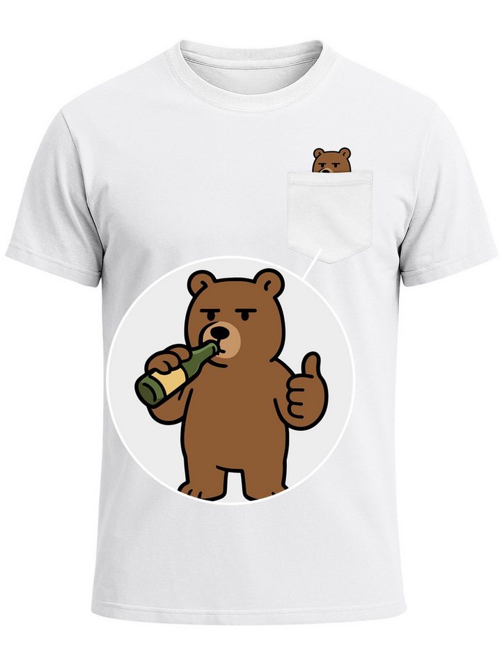 MoonWorks Print-Shirt Herren T-Shirt mit Brusttasche Fun-Shirt mit Bär Brustprint Aufdruckl mit Print