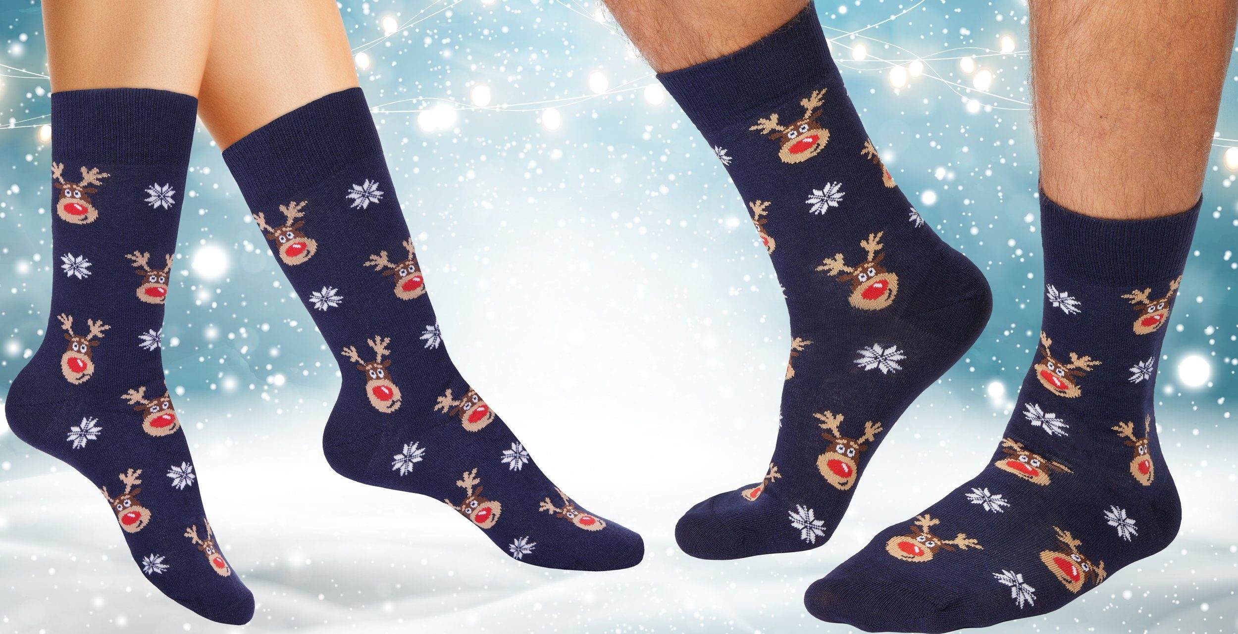BRUBAKER Socken Weihnachtssocken für Damen und Herren (Rudolph, 1-Paar, 1 Paar) Festliche Weihnachtsmotive Rentiere - Baumwolle Socken Weihnachten