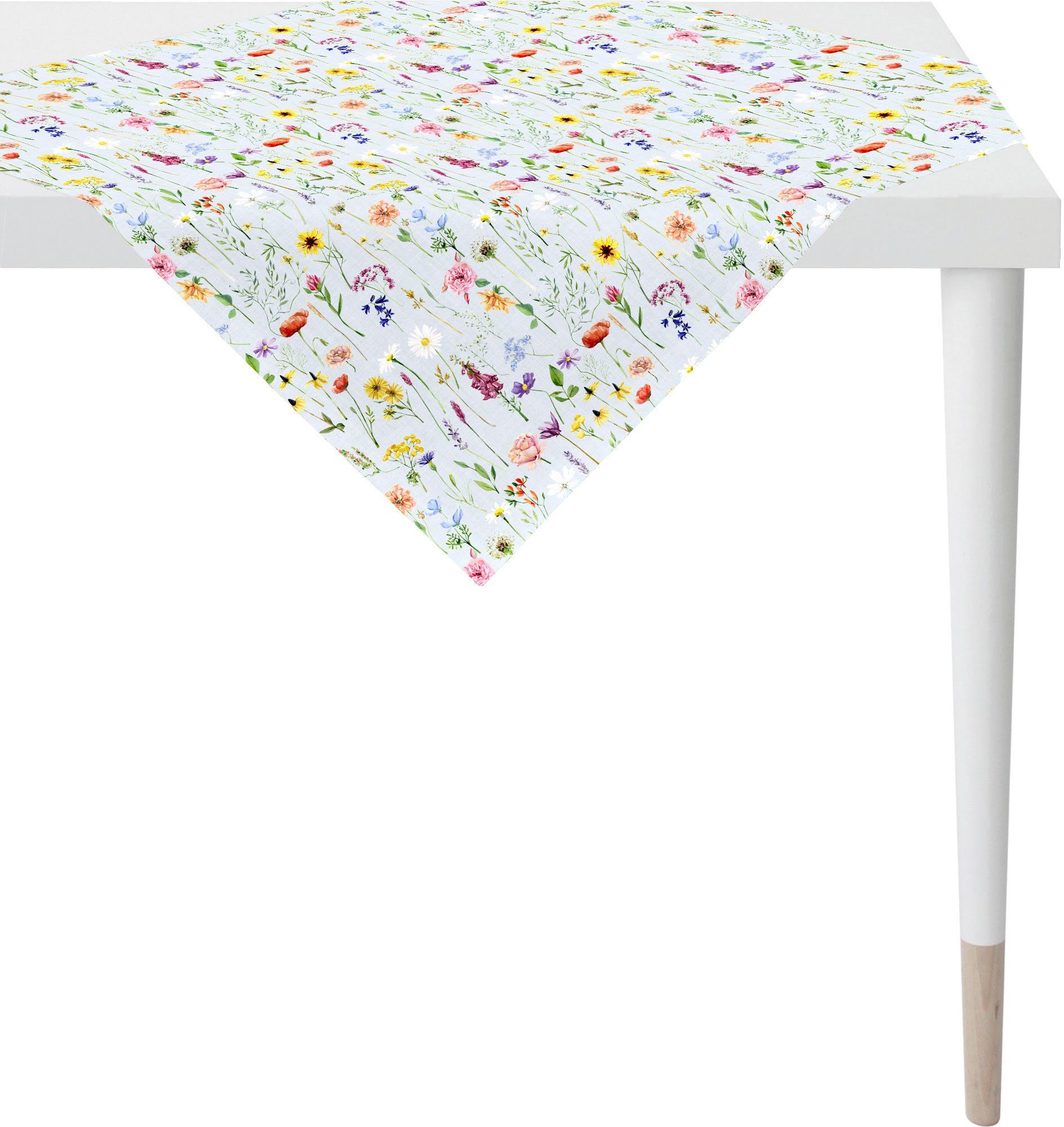 APELT Mitteldecke 6815 SPRINGTIME, Frühjahrsdeko, Frühling (1-tlg), Digitaldruck, mit Frühjahrsblüten, wie auf einer Streublumenwiese