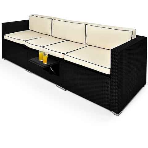 Casaria Loungeset, Polyrattan 3-Sitzer mit Tisch klappbar 5-fach Höhenverstellbar