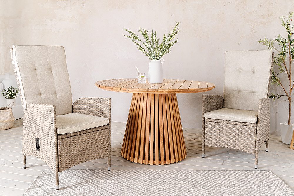 riess-ambiente Gartenstuhl SYLT natur beige (Einzelartikel, 1 St), Outdoor · Polyrattan · mit Armlehne · Balkon · verstellbar · Design