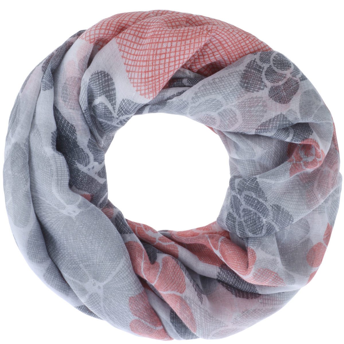 Faera Loop, Damen Schal Blumenmuster Blüten weich und leicht Damen Loop Rundschal