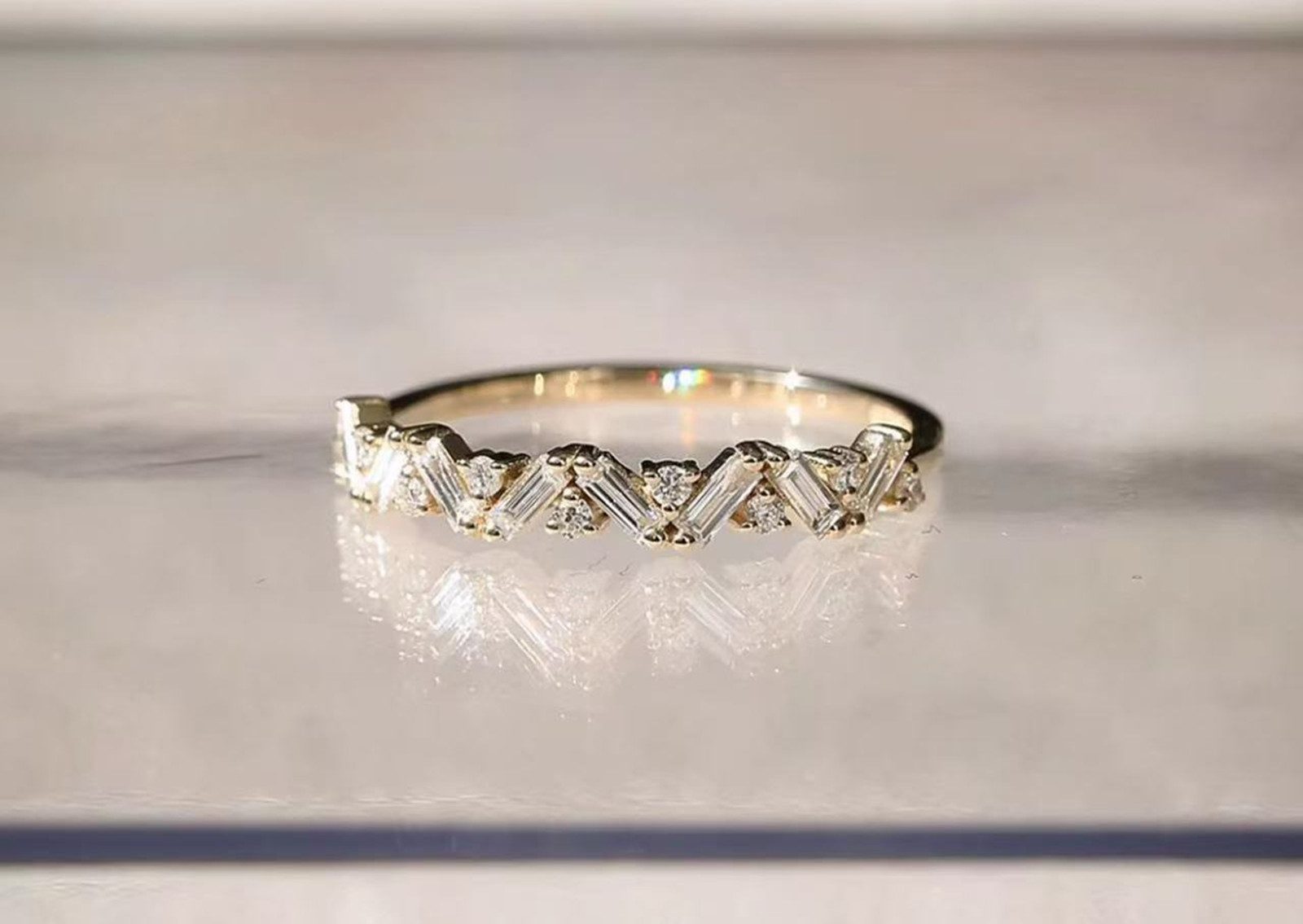 Jumpeak Diamantring Ring aus 14K Gelbgold, D/E, VVS/VS, Diamantring, Damenring, Valentinstag geschenk für sie,Geschenk für frau,Mama tochter geschenk