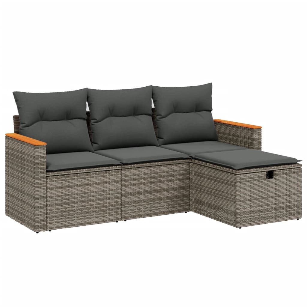 vidaXL Gartenlounge-Set 4-tlg. Garten-Sofagarnitur mit Kissen Grau Poly Rattan, (1-tlg)