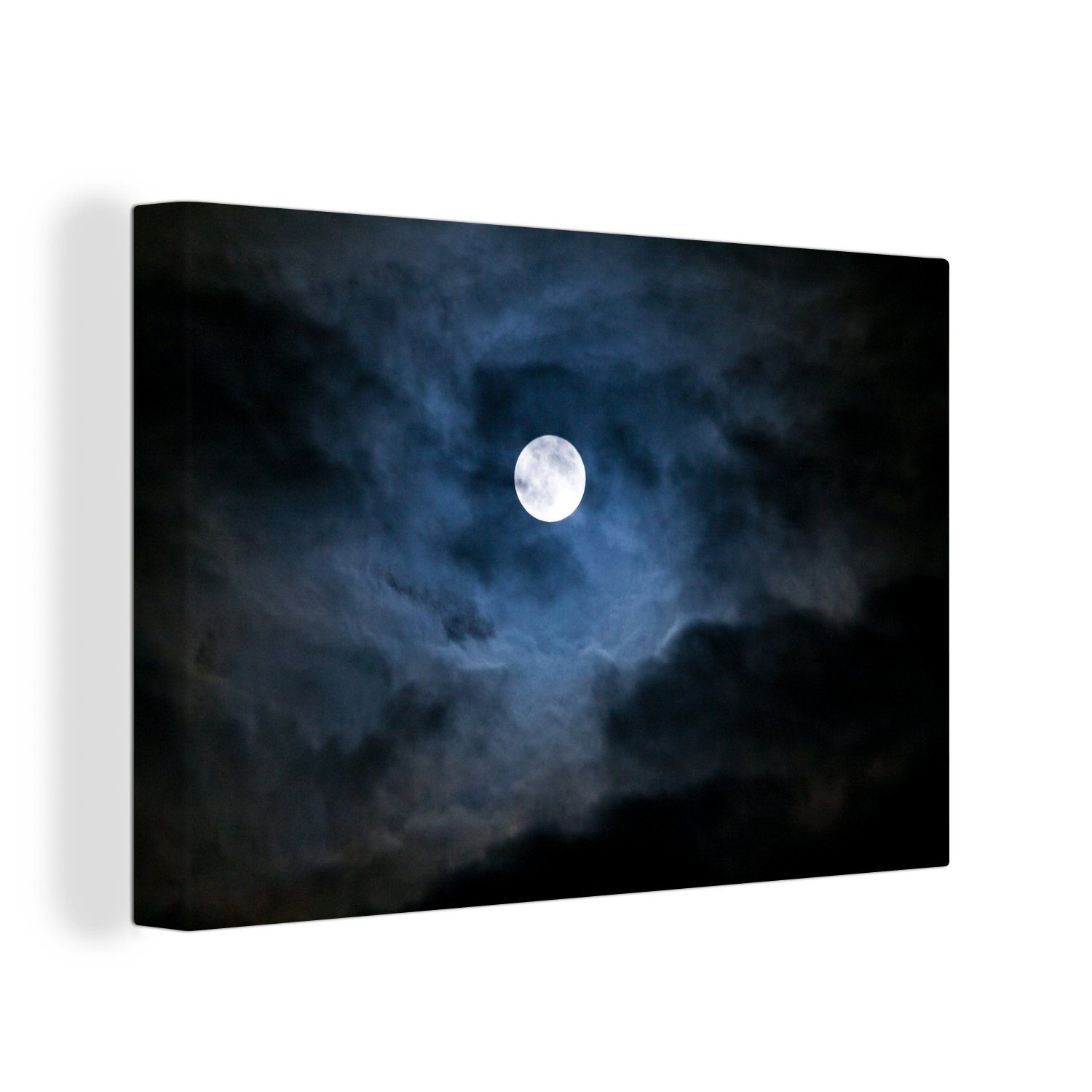 OneMillionCanvasses® Leinwandbild Der Vollmond hängt nachts über dem schottischen Inverness, (1 St), Wandbild Leinwandbilder, Aufhängefertig, Wanddeko, 30x20 cm