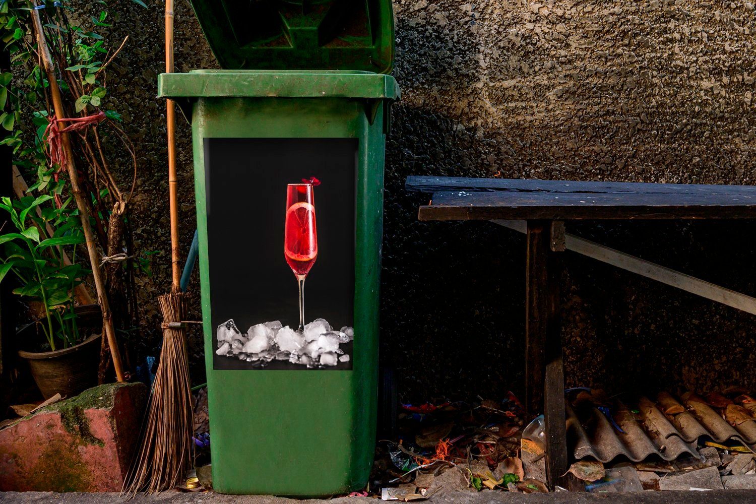 Sticker, Mülleimer-aufkleber, Mülltonne, Getränk Abfalbehälter mit Wandsticker St), Glas Container, MuchoWow Orange rotes (1
