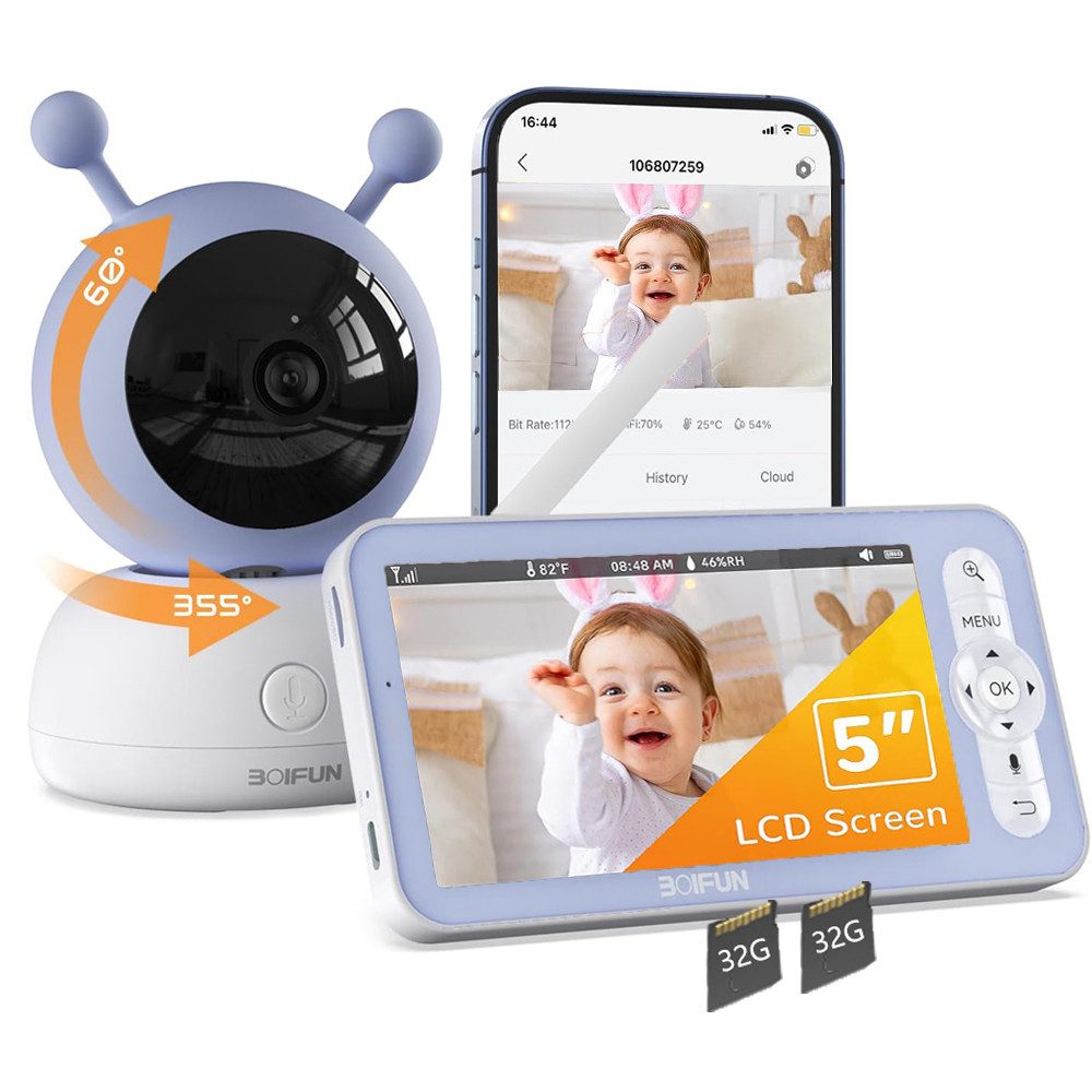 Babyphone 1080P/5 Zoll Babyphone mit Kamera und App-Intelligente Nachtsicht