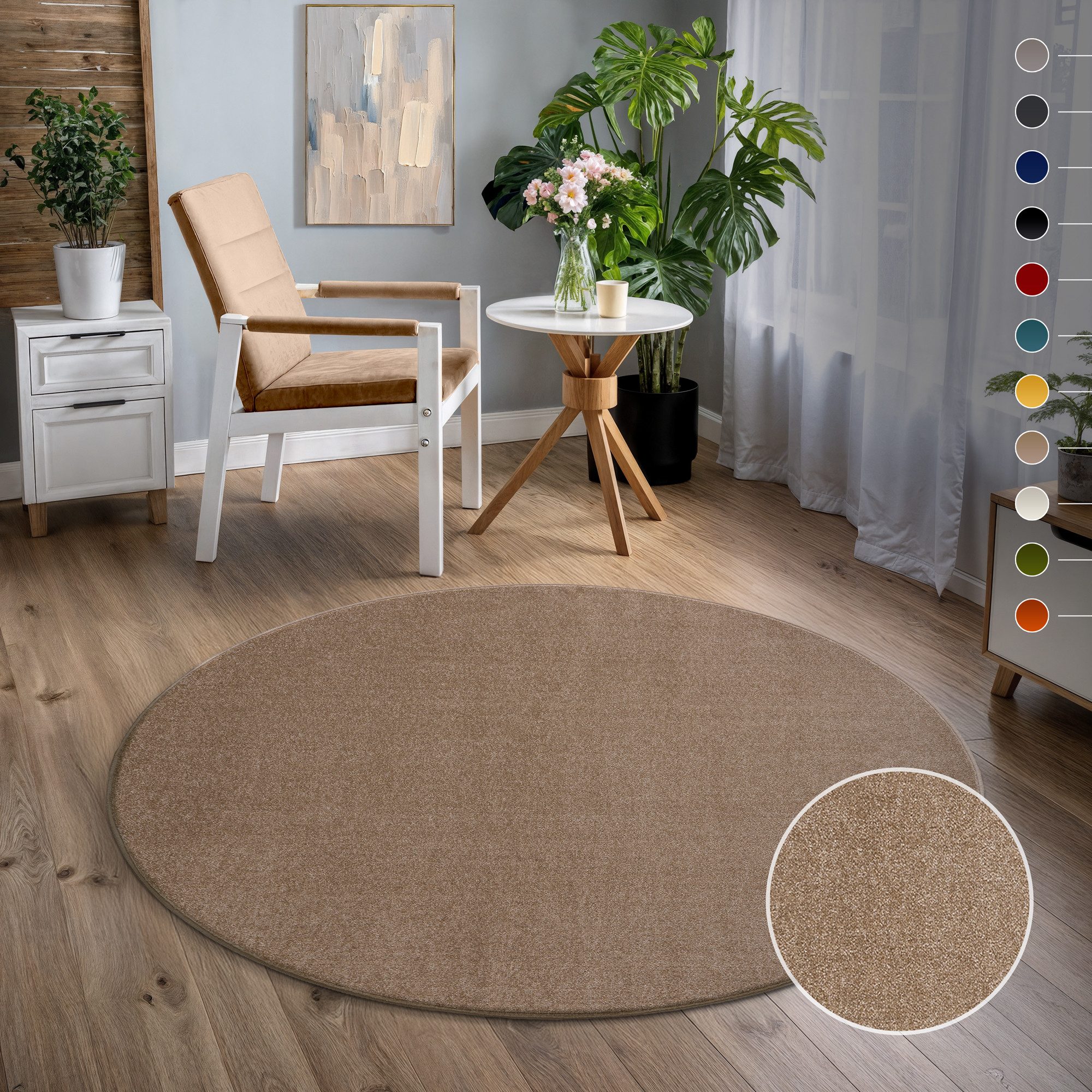 Sanat Teppich UNI, auch als Läufer und Rund, rund, Höhe: 13 mm, robuster Kurzflorteppich, große Farbauswahl, Wohnzimmer, alle Räume