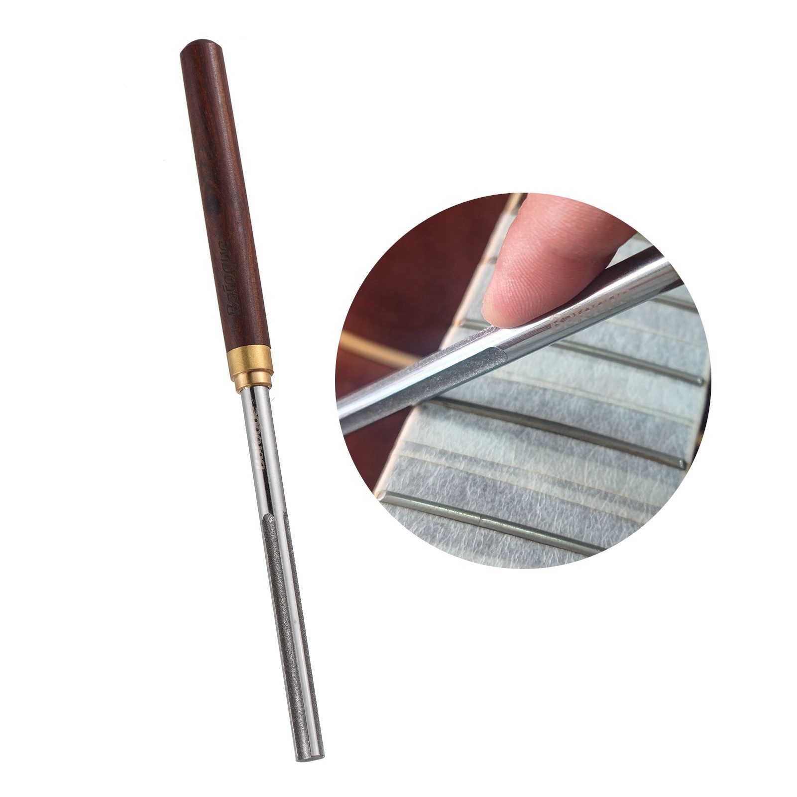 GARRYFIZH Feile Bund Feile Gitarre Ukulelen-Bundkrönungsfeile mit 4 Seite, Ergonomischer Holzgriff, Langlebige Diamantbeschichtung