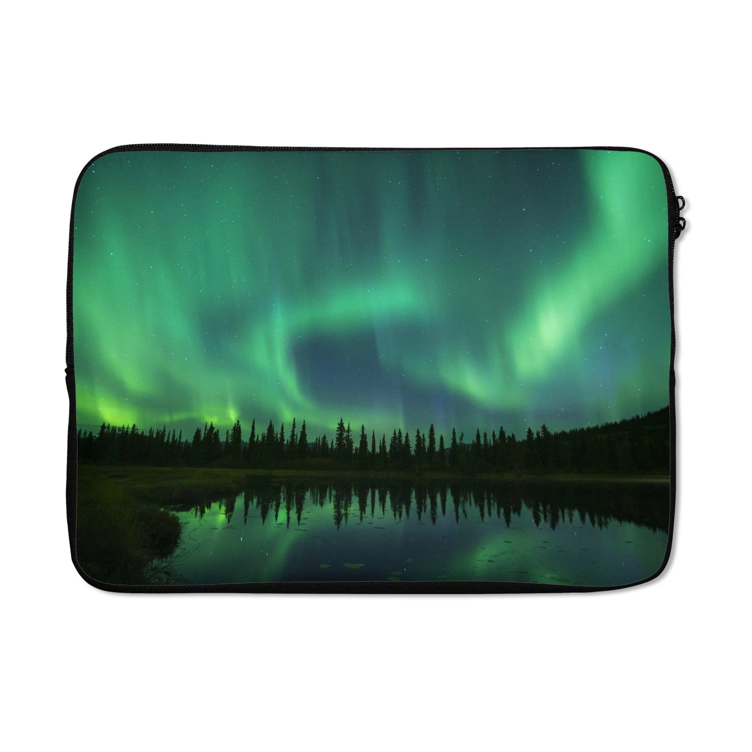 MuchoWow Laptop-Hülle Nordlicht - Bäume - Wasser - Alaska 14 Zoll, Schutzhülle für Laptop, Schutz gegen Kratzern, Laptoptasche