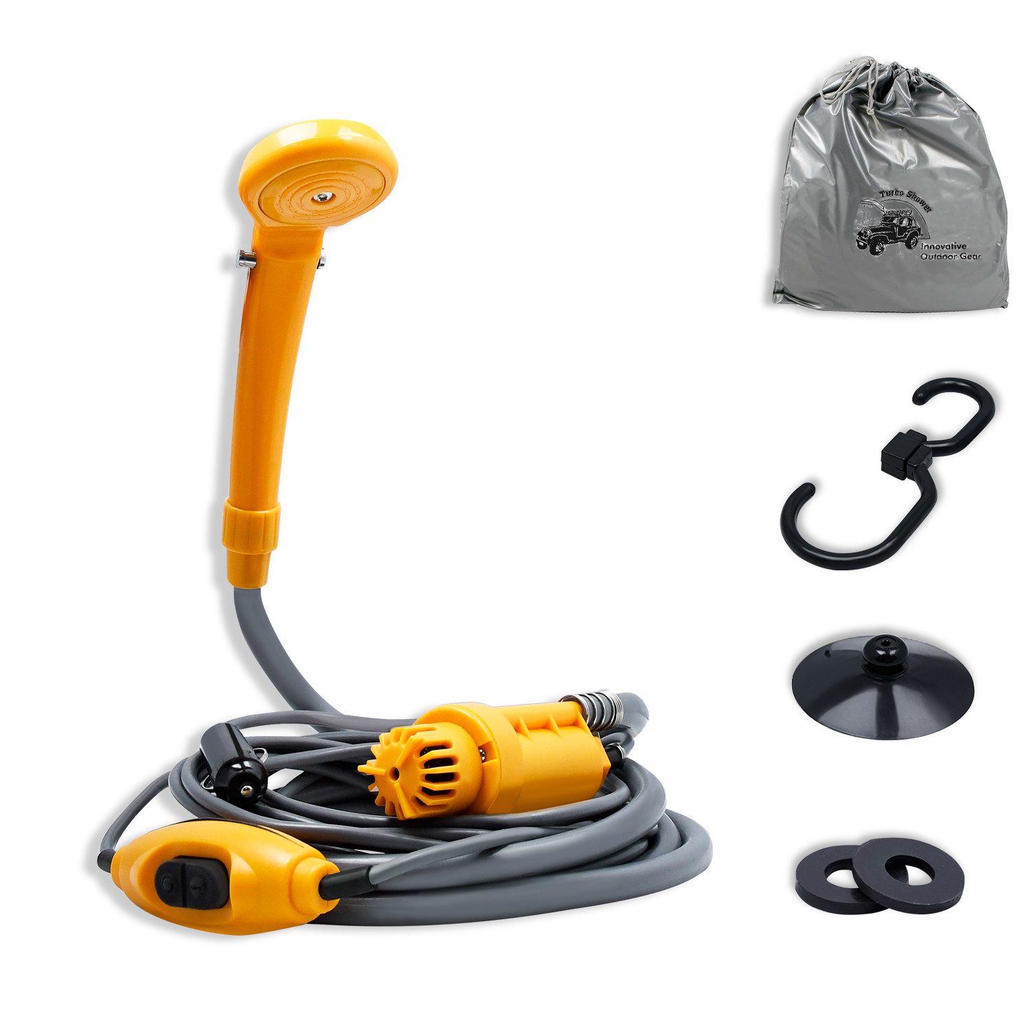 FIVMEN Gartendusche Campingdusche Outdoorduschen Camping Dusche mit Tauchpumpe, Inkl. Haken und Saugnapf, für Garten Outdoor, Wohnmobil, Reisen