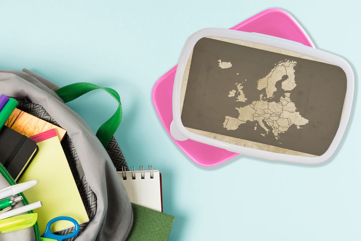 Kunststoff, Jahrgang, für - MuchoWow Karte Kunststoff Mädchen, - Brotbox Kinder, Erwachsene, rosa Europa Snackbox, (2-tlg), Brotdose Lunchbox
