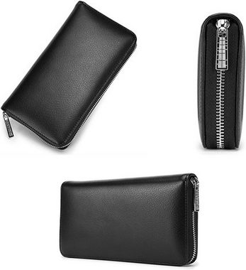 Alster Herz Geldbörse RFID Blocking Echtleder Reißverschluss Brieftasche groß, A0598, 36 Kartenfächer, schwarz