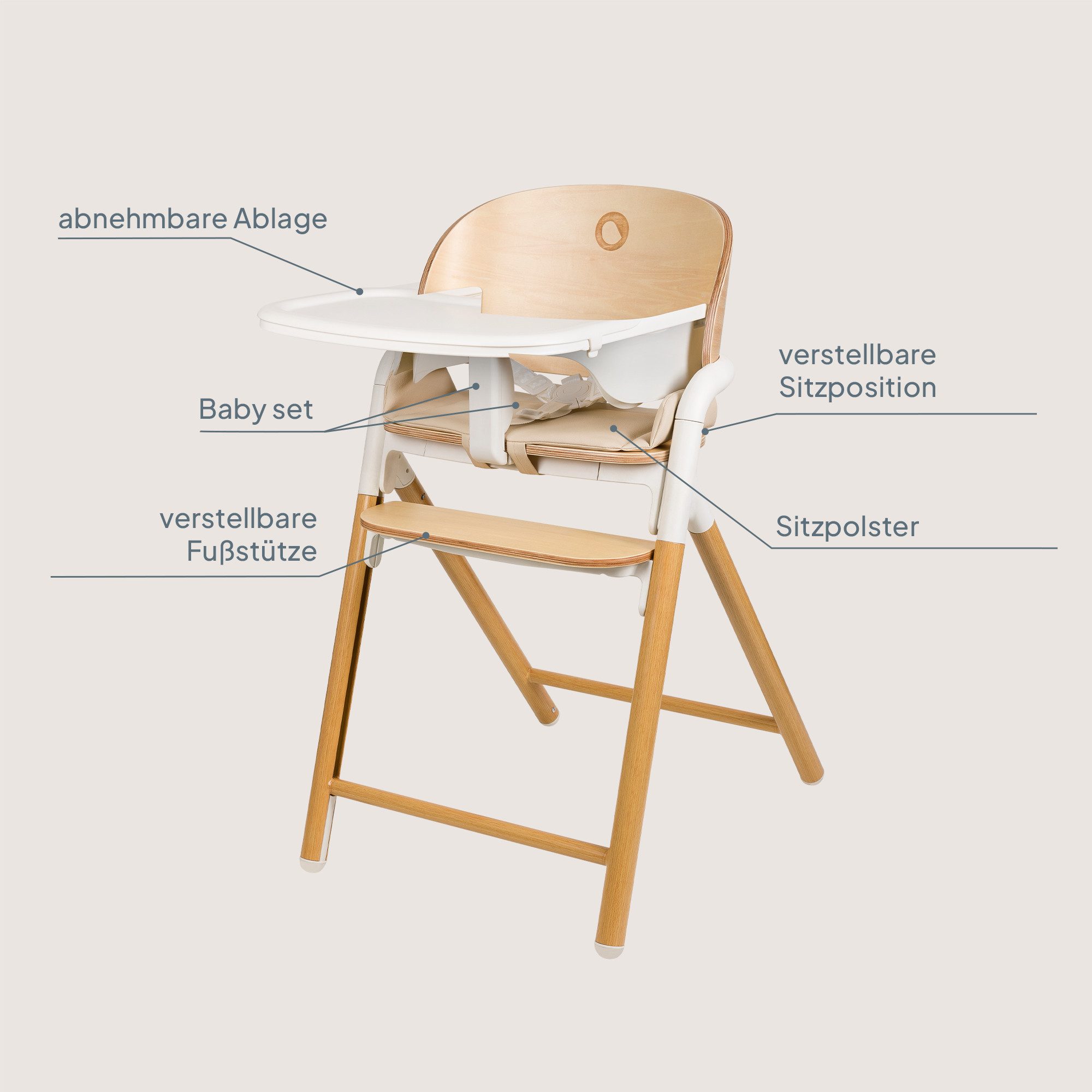 lionelo Hochstuhl CELIA (3-in-1-Hochstuhl Komplettset), 3in1/Einhandverstellung/Kunstleder/Tablett/Babyset enthalten – Bild 2 von 5