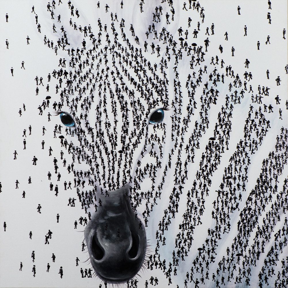 ArtUniverse Gemälde Zebra aus Menschen 115 x 115 cm, Tiermotiv