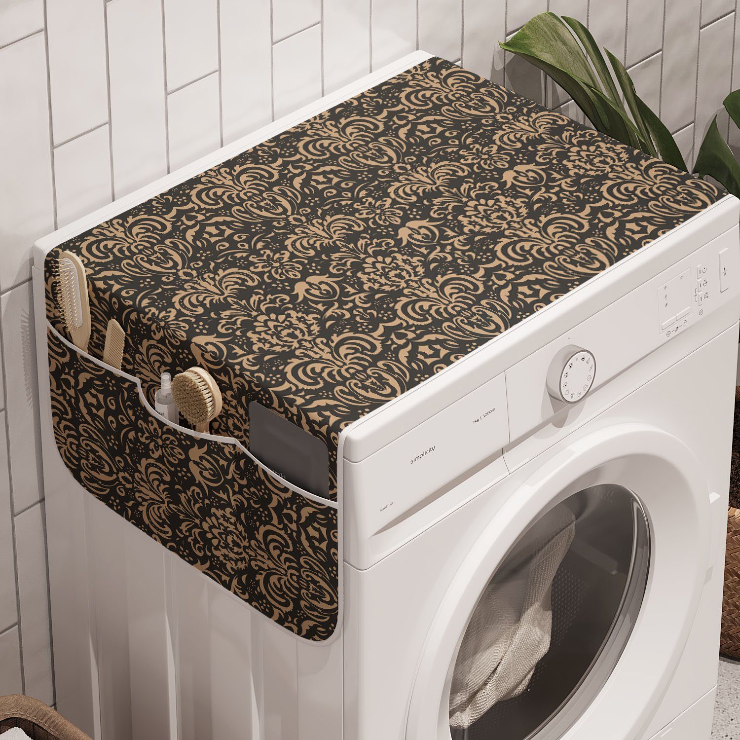 Oriental Antique Waschmaschine Anti-Rutsch-Stoffabdeckung für Natur-Ton-Damast Badorganizer und Abakuhaus Trockner,