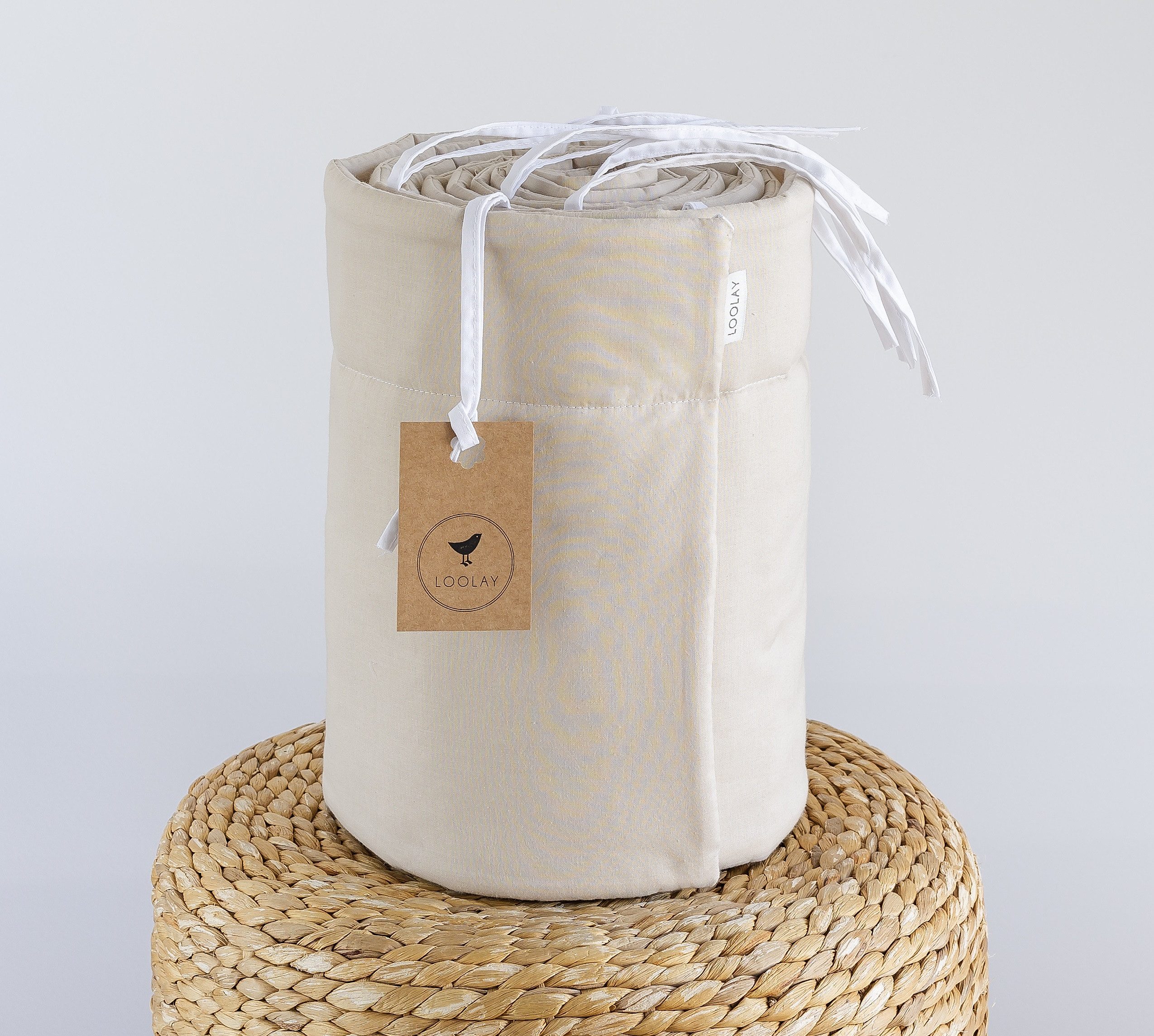 Loolay Bettnestchen BEIGE Taupe BIO-Baumwolle Atmungsaktives Babybett BETTUMRANDUNG, (420, 360, 210, 180 x 30 cm für 140x70 o 120x60 cm Bett, LUX Babyaussttatung Umrandung Kopfschutz Kantenschutz Bettschlange), LOOLAY® - 100% Europäische Stoffe und Kleinserien-Nähen!