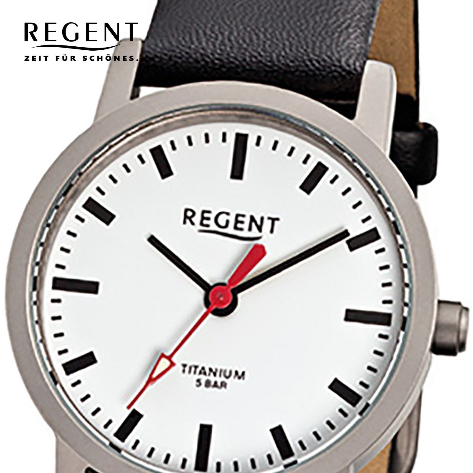 Regent Quarzuhr Regent Damen-Armbanduhr schwarz Armbanduhr 27mm), Analog, klein Damen Lederarmband rund, (ca