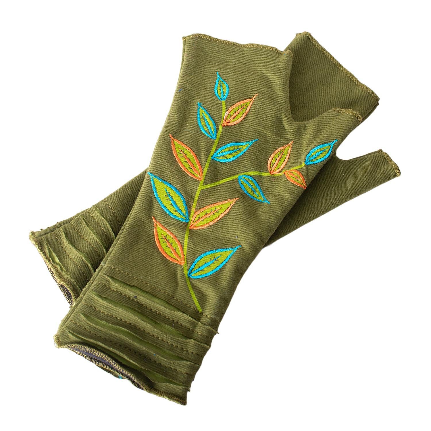 Vishes Armstulpen Bestickte Damen Handschuhe Stulpen mit Daumen Fleece Gefüttert Alternative Bekleidung, Hippie, Goa Style